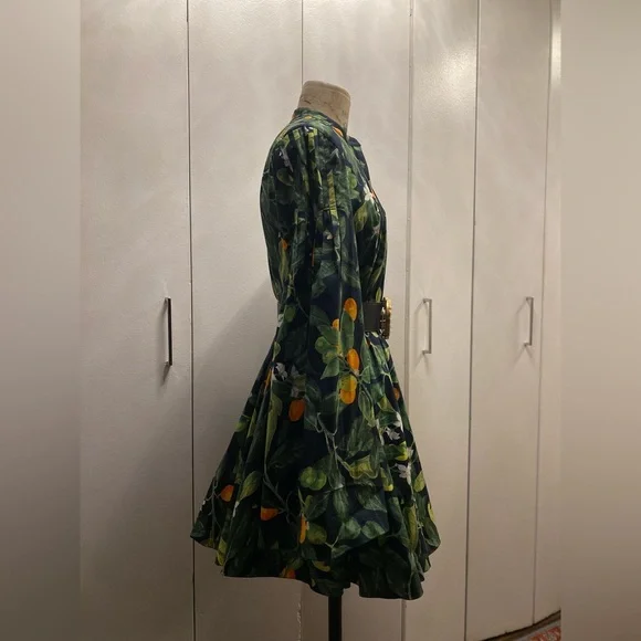 Oscar de la Renta Green Floral Pintuck Fortunella Mini Dress